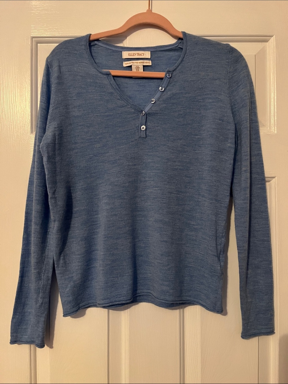 Ellen Tracy Heathered Blue Long-Sleeve Henley